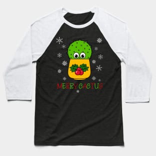 Merry Cactus - Cute Cactus In Christmas Holly Pot Baseball T-Shirt